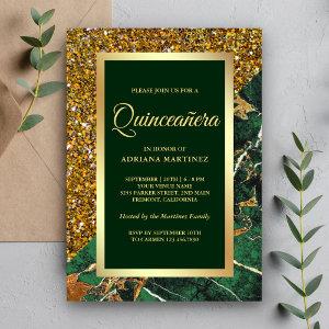 Faux Gold Glitter Emerald Green Marble Quinceanera