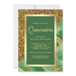 Faux Gold Glitter Green Marble Quinceanera