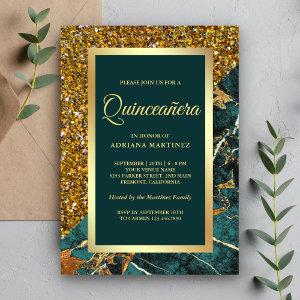 Faux Gold Glitter Teal Green Marble Quinceanera