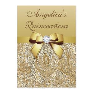 Faux Gold Sequins and Bow Quinceañera