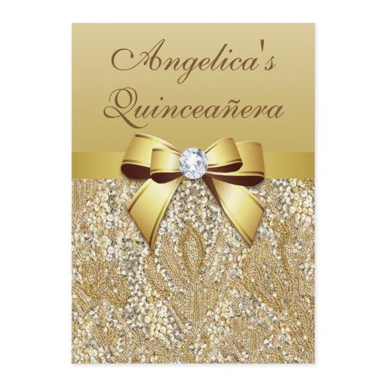 Faux Gold Sequins and Bow Quinceañera