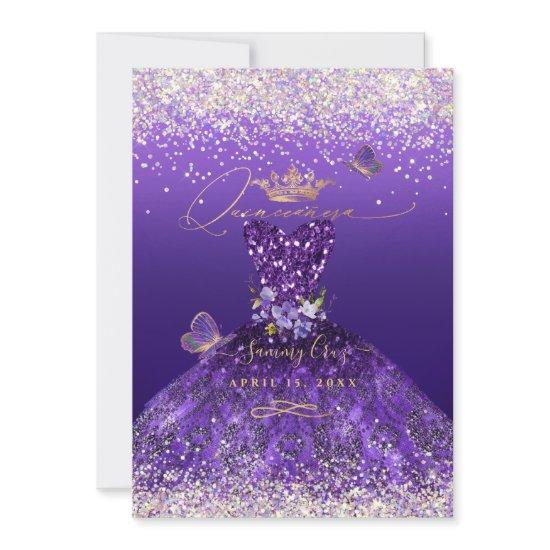 Faux Hologram Glitter Purple Dress Quinceanera  In