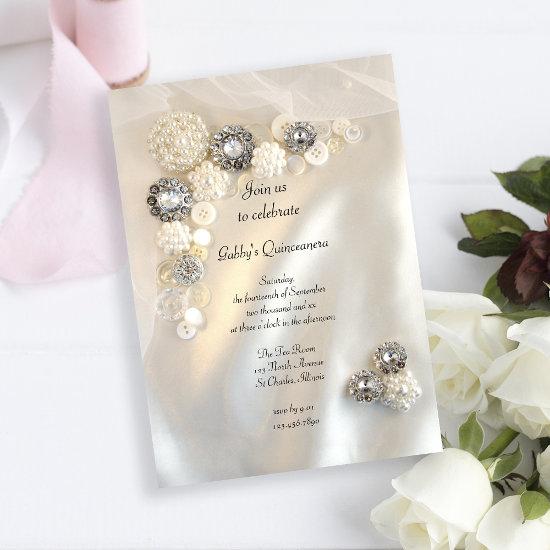 Faux Pearl and Diamond Buttons Quinceañera Party