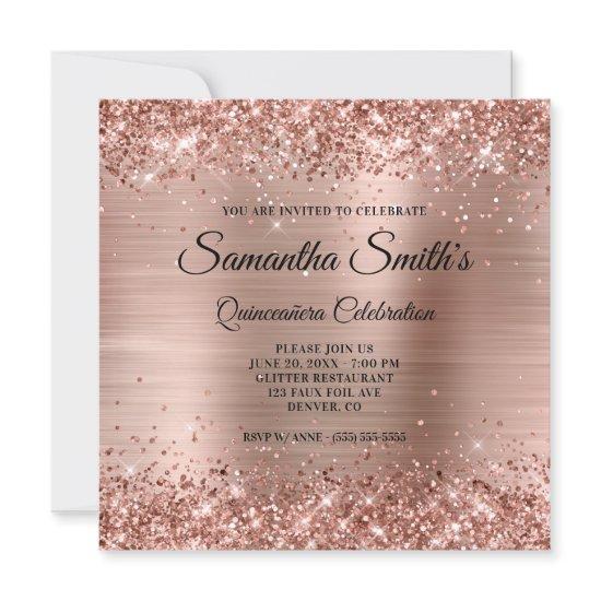 Faux Rose Gold Glitter and Foil Quinceañera