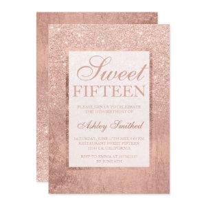 Faux rose gold glitter leaf elegant chic Sweet 15