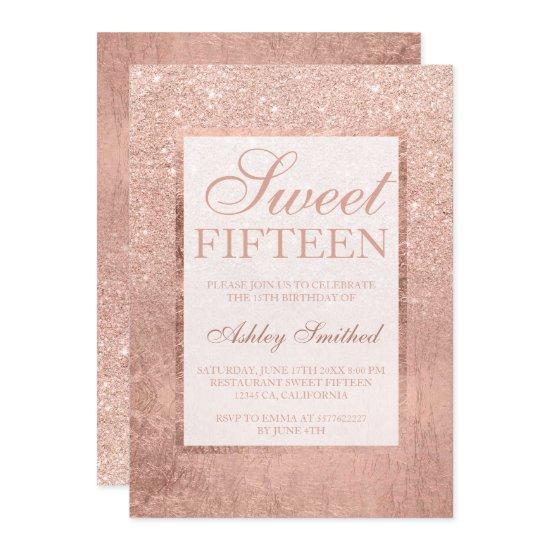 Faux rose gold glitter leaf elegant chic Sweet 15