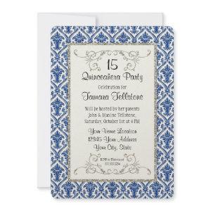 Faux Silver Glitter Damask Quinceanera Party