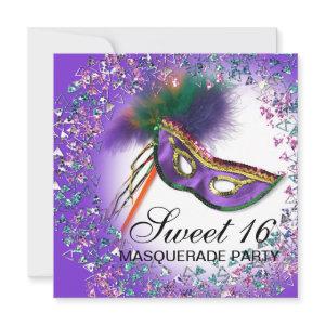 Feather Mask Purple Sweet 16 Masquerade Party