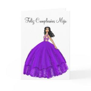 Feliz Cumpleaños Purple Quinceanera Birthday  Card
