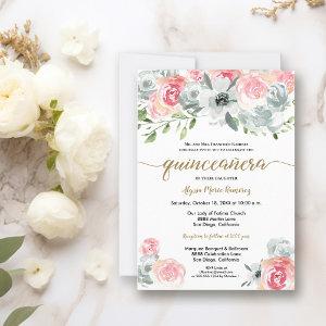 Feminine Boho Watercolor Floral Quinceanera