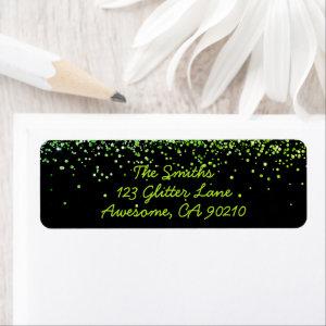 Feminine Green Glitter Party Return Address Label