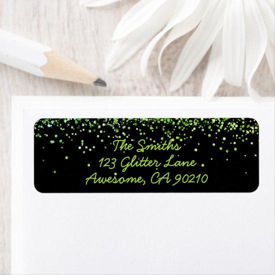 Feminine Green Glitter Party Return Address Label