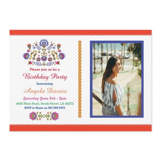 Fiesta Birthday Party Mexican Pattern Invite 15 21