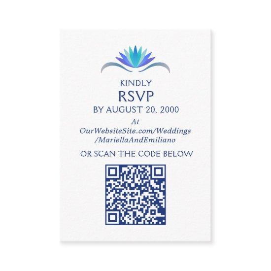 Fiesta Blue Birthday Shower Wedding RSVP QR Enclosure Card