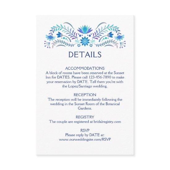 Fiesta Blue Wedding Details Enclosure Card