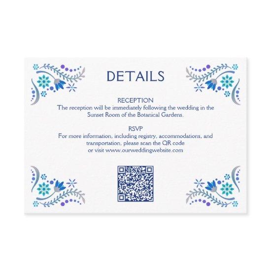 Fiesta Blue Wedding QR Details Enclosure Card