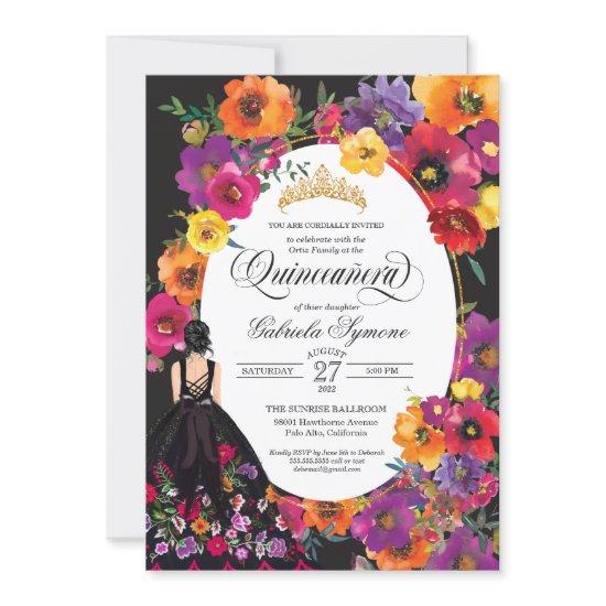 Fiesta Embroidery Watercolor Floral Quinceanera In
