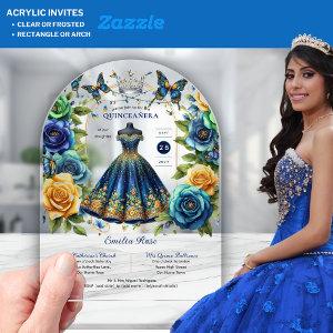 Fiesta Floral Butterflies QUINCEANERA Blue Gold Acrylic