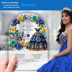 Fiesta Floral Butterflies QUINCEANERA Blue Gold Acrylic