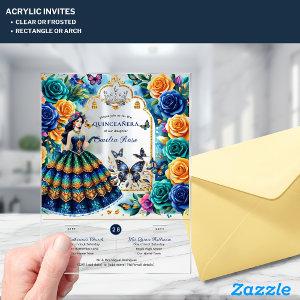Fiesta Floral Butterflies QUINCEANERA Blue Gold Acrylic