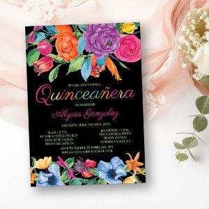 Fiesta Flowers Black Colorful Floral Quinceanera