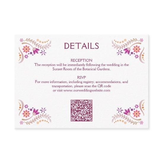 Fiesta Pink Wedding QR Details Enclosure Card