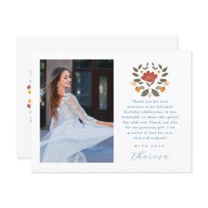 Fiesta Two Photo Blue Quinceanera Floral Thank You Postcard
