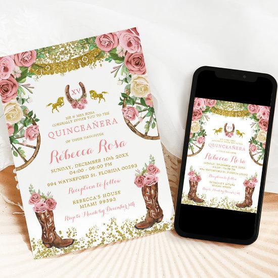 Fiesta Western Mexican Dusty Rose Gold Quinceañera