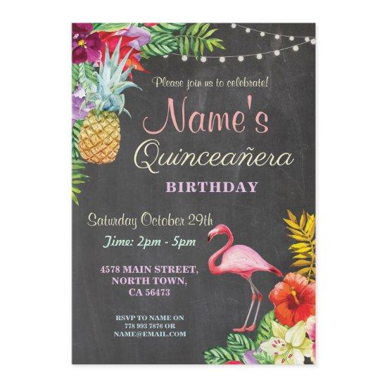 Flamingo Aloha Quinceanera Birthday Party Invite