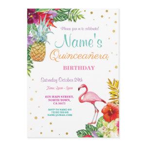 Flamingo Aloha Quinceanera Birthday Party Invite