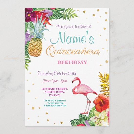 Flamingo Aloha Quinceanera Birthday Party Invite