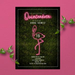 Flamingo Quinceañera Pink Neon Lights Boxwood