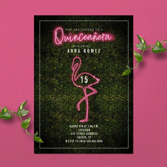 Flamingo Quinceañera Pink Neon Lights Boxwood