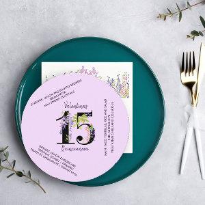 Floral 15 Purple Wisteria Quinceanera Birthday Menu