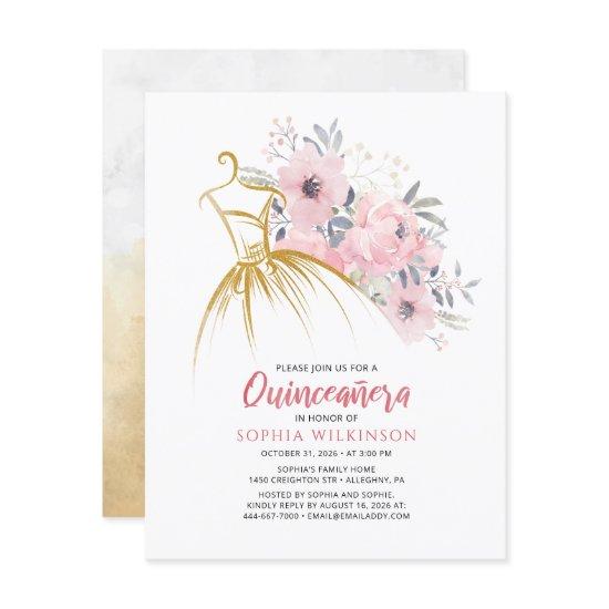 Floral 15th Birthday Faux Gold Dress Modern