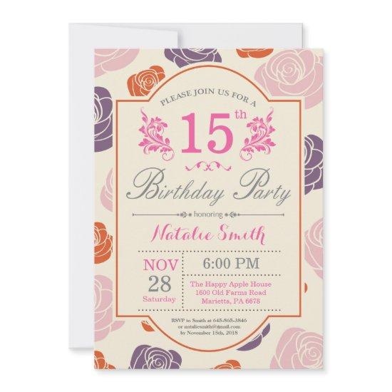 Floral 15th Birthday  Pink Roses