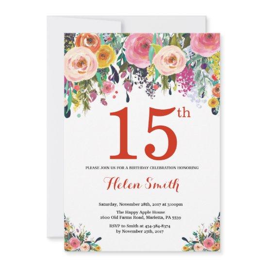 Floral 15th Birthday  Red