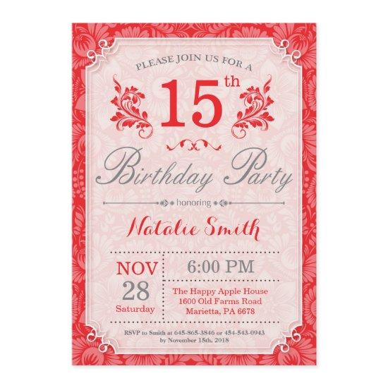 Floral 15th Birthday  Red for Women