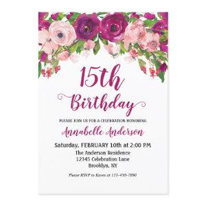 Floral 15th Birthday Purple Pink Chic Watercolor