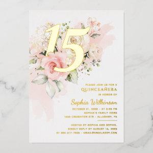 Floral 15th Birthday Quinceanera Script Gold Foil