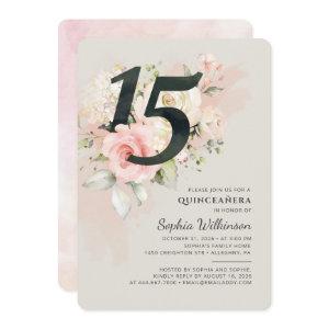 Floral 15th Birthday Quinceanera Script Watercolor