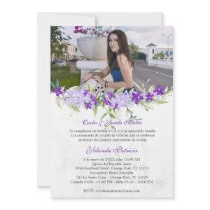 Floral Acuarela en Morado ara Quinceañera
