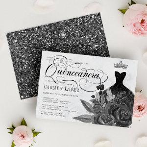 Floral Black Glitter Princess Tiara Quinceanera