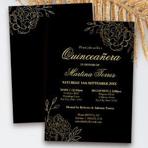 Floral Black Gold Fine Art Quinceanera and Mass