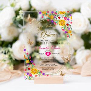 Floral Black Gold Tiara Butterfly Mis Quinceañera Acrylic