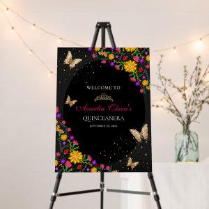 Floral Black Gold Tiara Butterfly Mis Quinceañera Foam Board