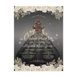 Floral Black White Gold Glam Princess Quinceanera Postcard
