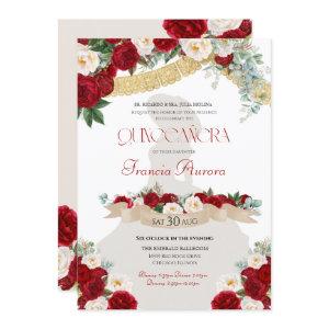 Floral Blooms Red & White Gold Charro Quinceañera