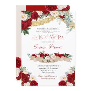 Floral Blooms Red & White Gold Quinceañera