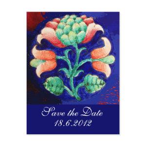 FLORAL , blue pink green Announcement Postcard